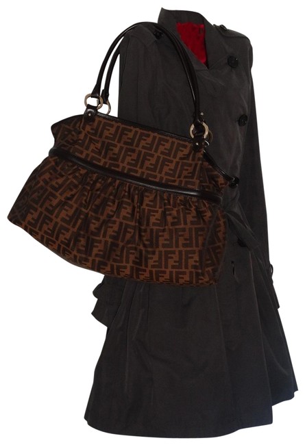 Fendi Zucca print Large Pleated Chef Tobacco Canvas Hobo Bag 