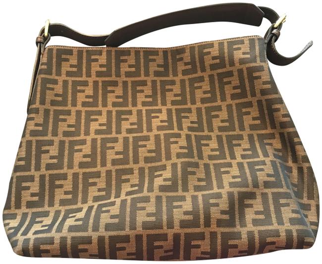 Fendi Zucca Small Tobacco Brown Canvas Hobo Bag 