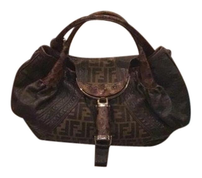 Fendi Zucca Spy Brown Calfskin Leather Satchel 