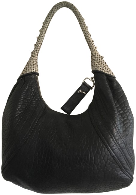 Fendi Zucca Lg Chef Black and White Leather Hobo Bag 