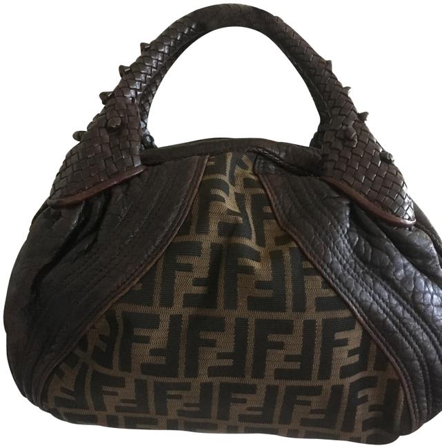 Fendi Zucca Spy Brown Leather and Canvas Hobo Bag 
