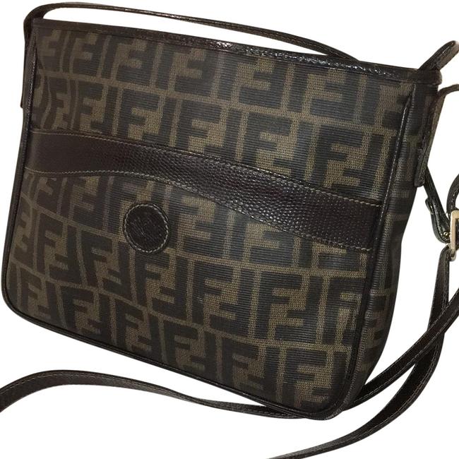 Fendi Zucca Vintage Brown and Black Leather Coated Canvas Cross Body Bag 