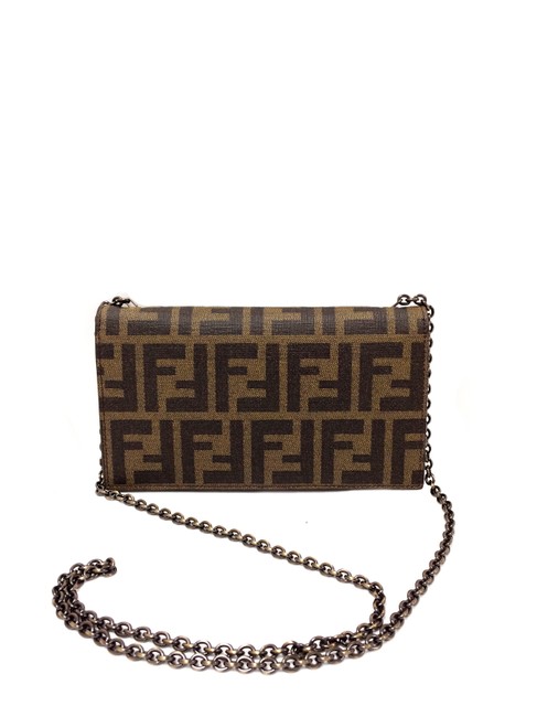 Fendi Wallet on Chain Zucca Brown Leather Clutch 
