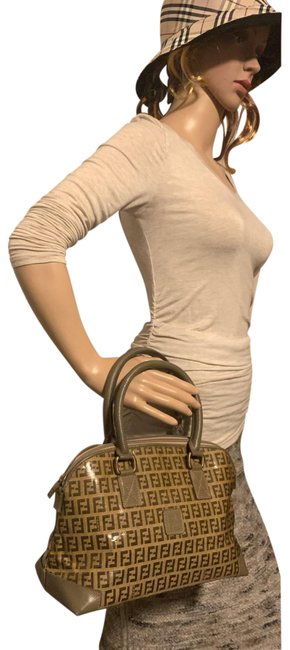 Fendi Zucca Zucchino Handbag Brown Vinyl Coated Canvas Satchel 