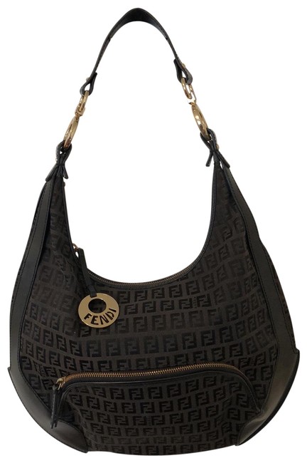 Fendi Zucchini Front Pocket Black Hobo Bag 