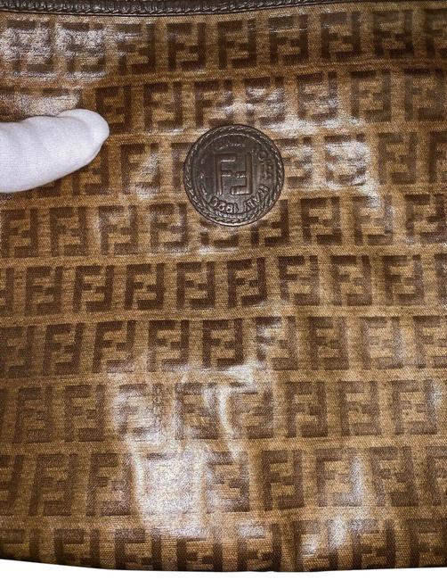 Fendi Zucchino Black  Brown Coated Canvas Cross Body Bag 