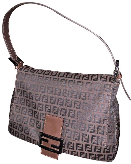 Fendi Zucchino Chocolate Brown Fabric and Leather Hobo Bag 