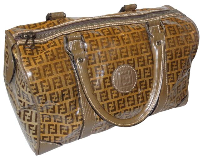 Fendi Zucchino Coated Canvas Brown Vinyl Satchel 