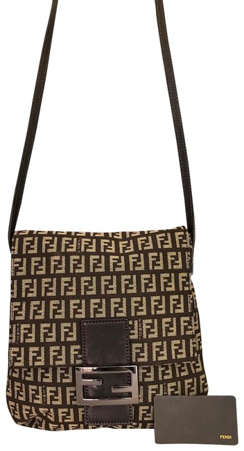 Fendi Zucchino Flap Brown Canvas Cross Body Bag 