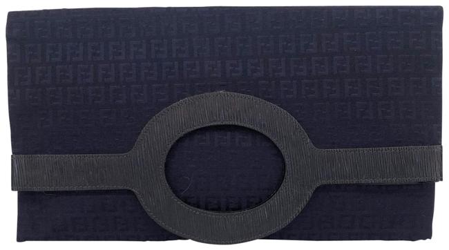 Fendi Zucchino Fold over Blue Canvas Clutch 