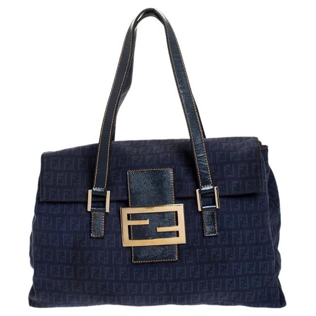 Fendi Zucchino Forever Blue Canvas and Leather Satchel 