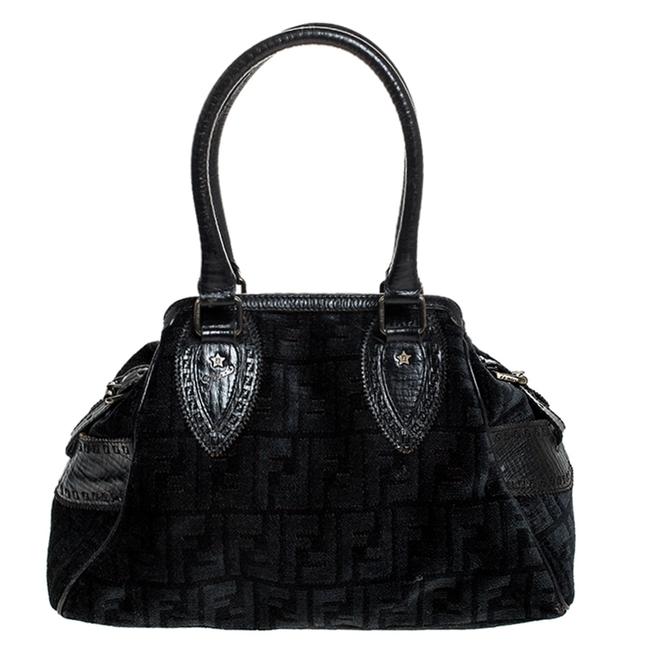 Fendi Zucchino Jacquard Etniko Black Fabric Satchel 