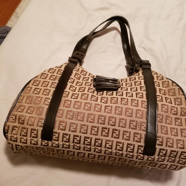 Fendi Zucchino Leather Brown Canvas Satchel 