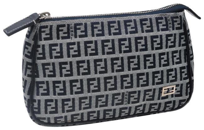 Fendi Zucchino Pouch Navy Canvas Clutch 