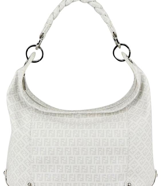 Fendi Zucchino Print Large White Coated Canvas Hobo Bag 