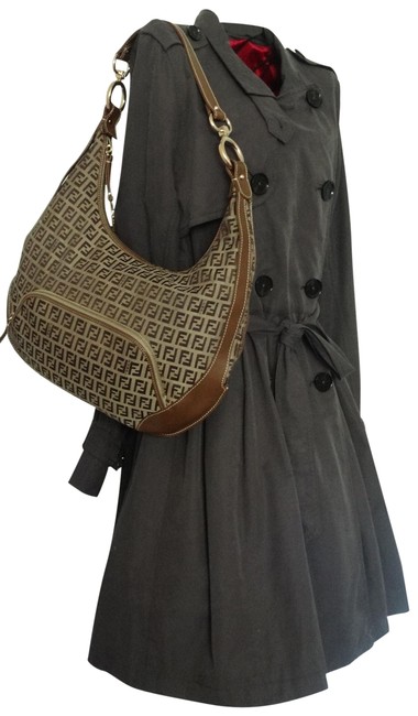 Fendi Shoulder Zucchino Print Brown Canvas Hobo Bag 