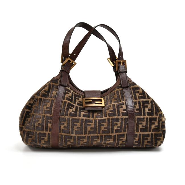 Fendi Shoulder Tobacco Zucca  Leather Brown Wool Hobo Bag 