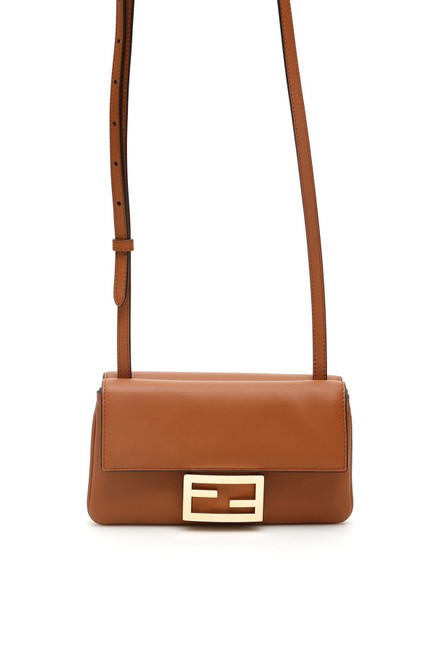 Fendi Double Flap Sn Double Flap Compartment Brown Leather Shoulder Bag 