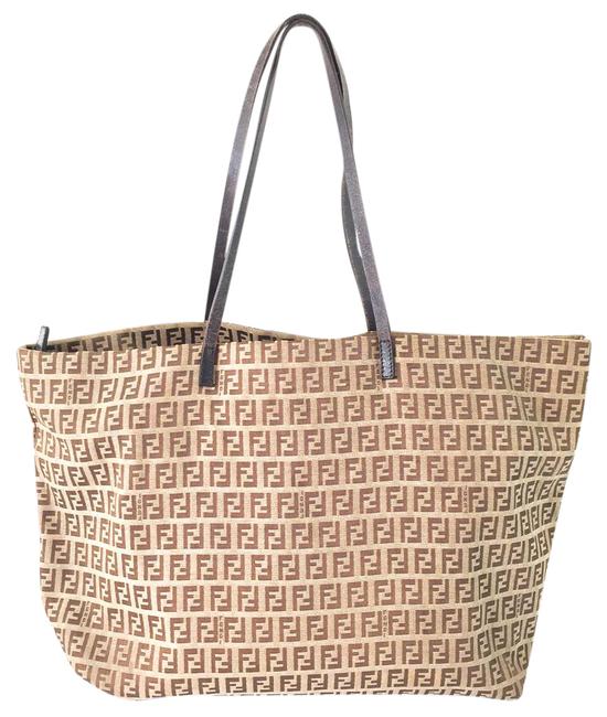 Fendi #10556 Ff Large Logo Canvas Work Everyday Light Weight Tote Shoulder Bag 