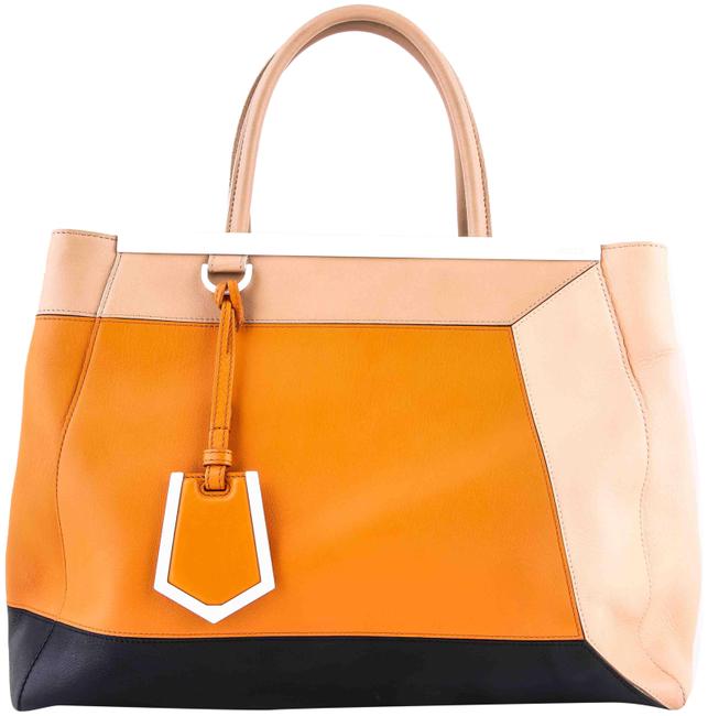 Fendi Tote 2jours 3 d Colorblock Tan White Orange Leather Shoulder Bag 