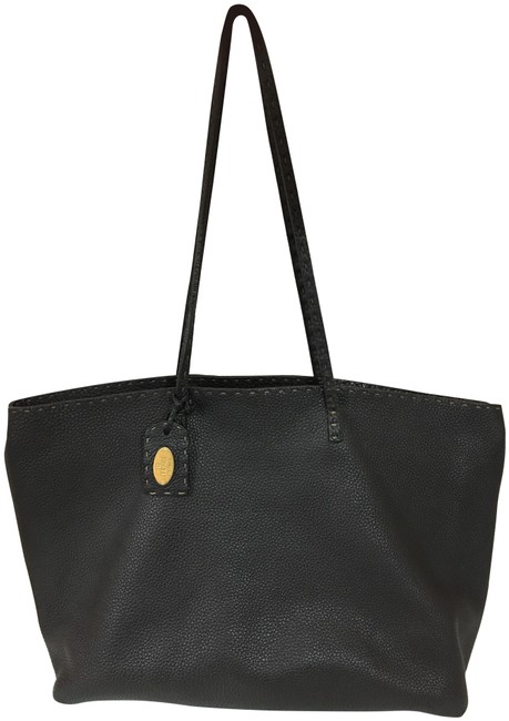 Fendi 32219 Pebbled Shopper Tote Brown Leather Shoulder Bag 