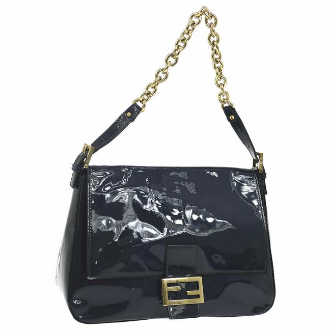 Fendi 35 Black Gold Patent Leather Shoulder Bag 