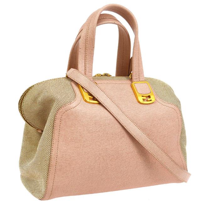 Fendi 35 Pink Beige Leather Shoulder Bag 