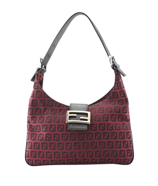 Fendi 8br182 &amp; Zucca 119489 Red Black Canvas Shoulder Bag 