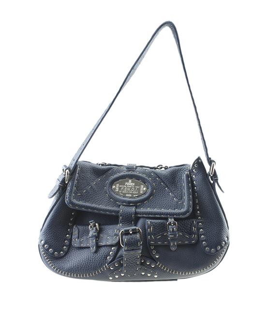 Fendi 8br481 Selleria 176814 Blue Leather Shoulder Bag 