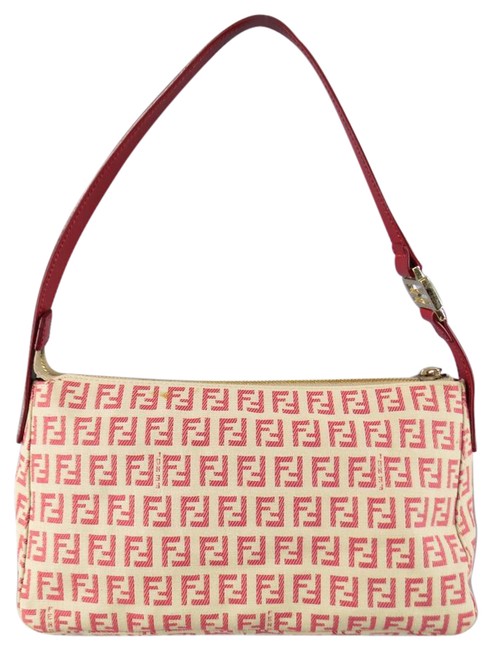 Fendi &amp; Beige Monogram Print Red Canvas Shoulder Bag 