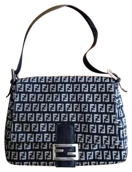Fendi And Blue Zucca Canvas Leather Shoulder Bag 