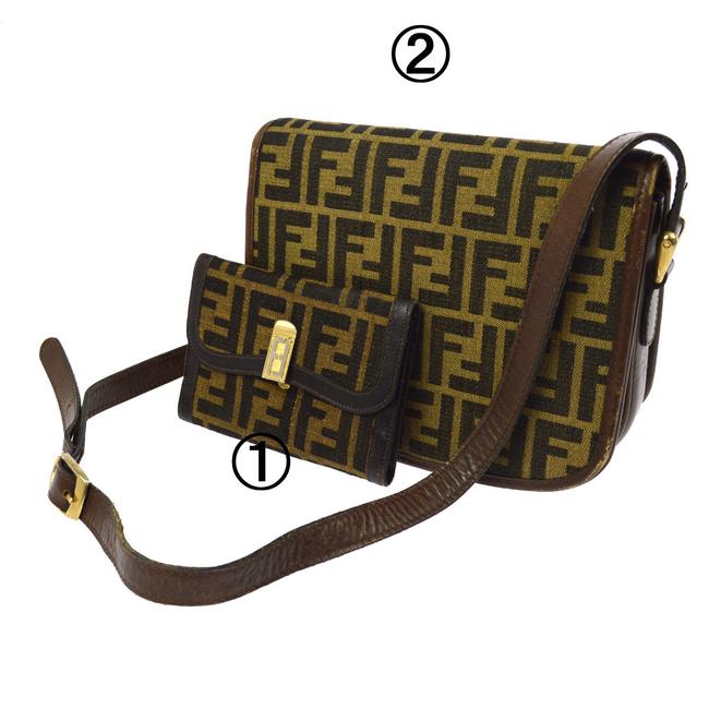 Fendi And Wallet Brown Canvas Leather Shoulder Bag 