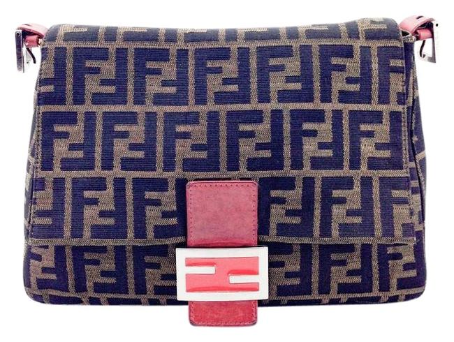 Fendi And Zucca Red Canvas Leather Shoulder Bag 