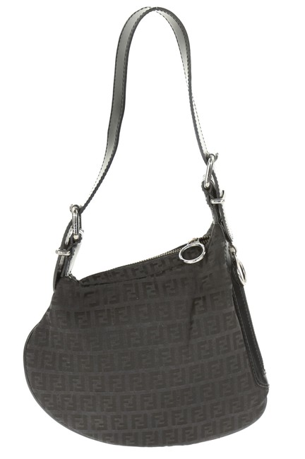Fendi Asymmetrical Zucchino Black Canvas Shoulder Bag 