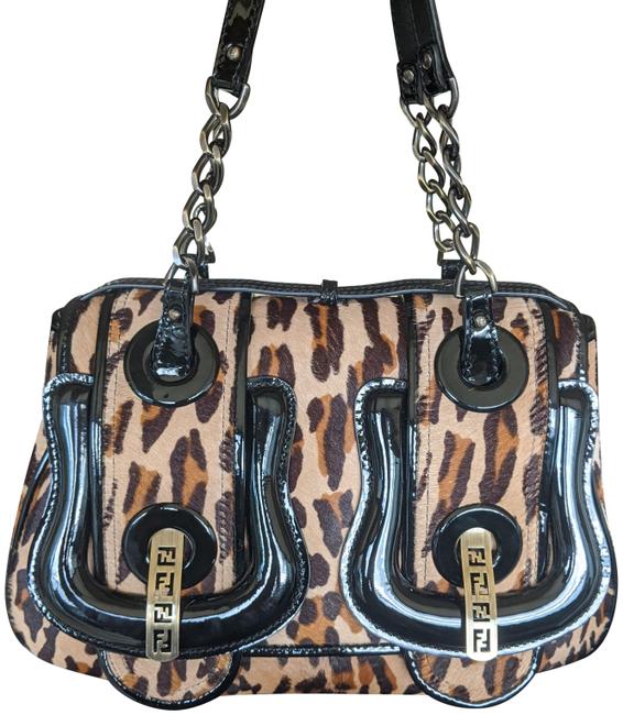 Fendi B Animal Print Calf Hair Shoulder Bag 