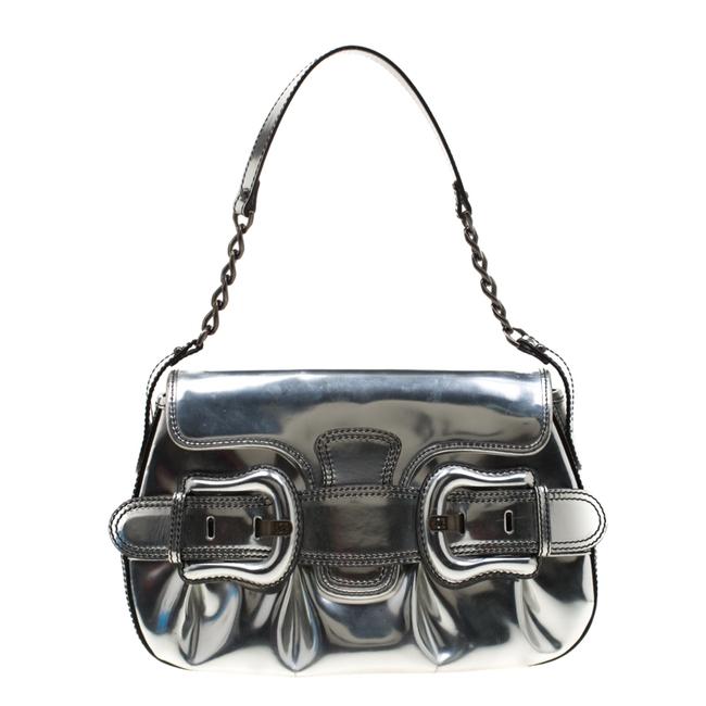 Fendi B Bis Silver Patent Leather Shoulder Bag 