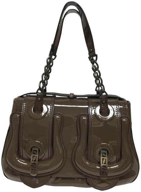 Fendi B Brown Patent Leather Shoulder Bag 