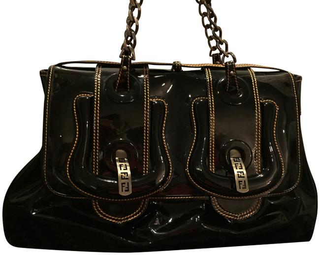 Fendi B. Buckle Large Black Patent Leather Shoulder Bag 