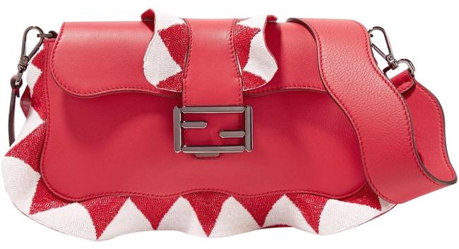 Fendi Baguette Bead embellished Ruffled Red Leather Shoulder Bag 