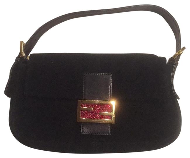 Fendi Baguette Black Suede Shoulder Bag 