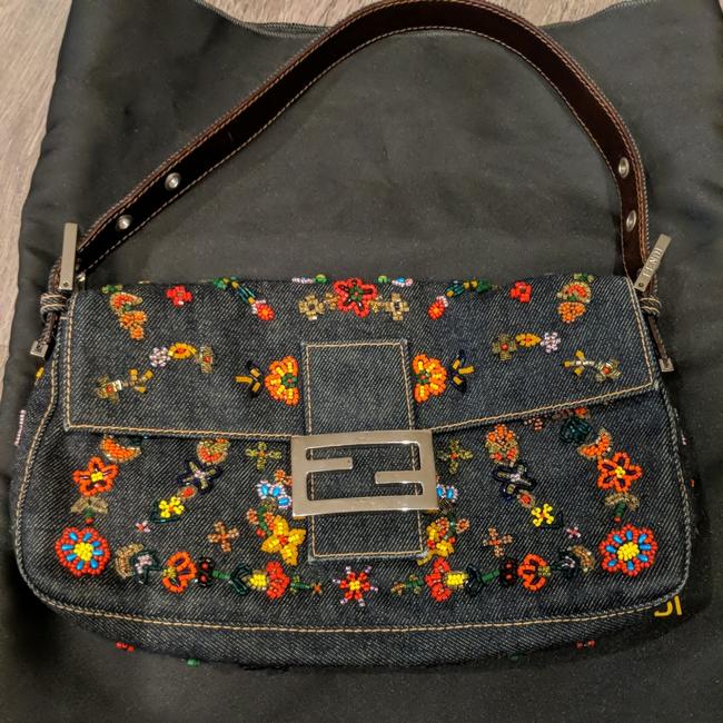 Fendi Baguette Blue Denim Shoulder Bag 
