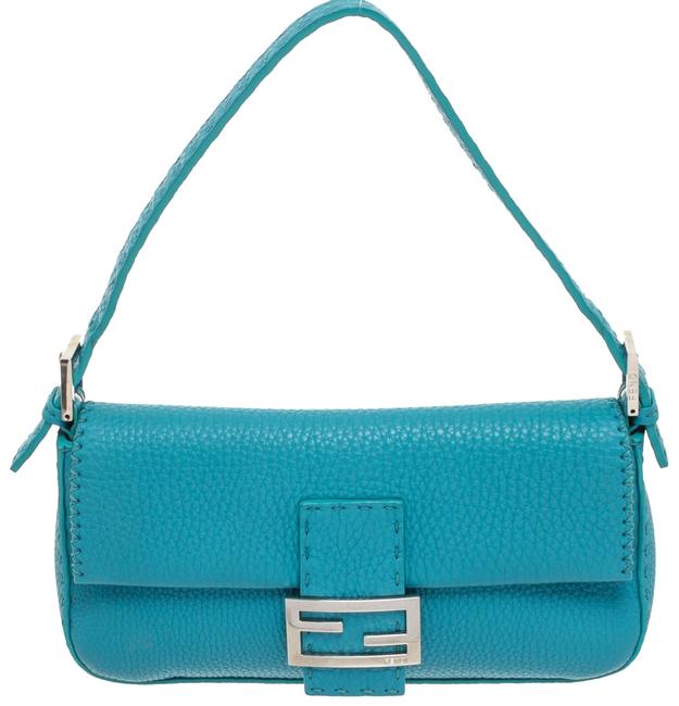 Fendi Baguette Blue Leather Shoulder Bag 