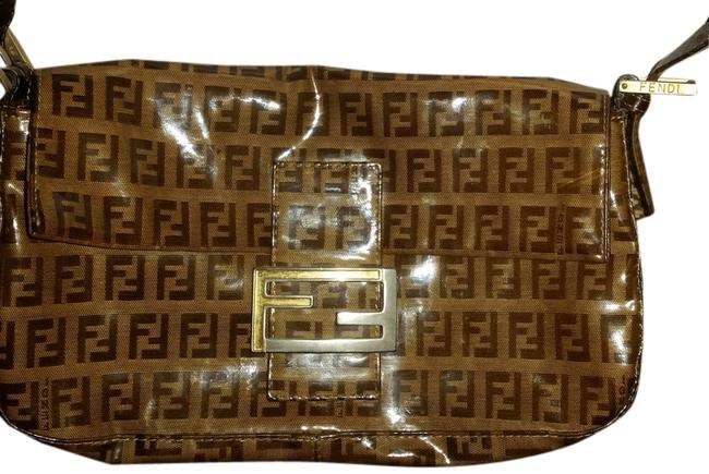 Fendi Baguette Brown   Beige Poly Leather Shoulder Bag 