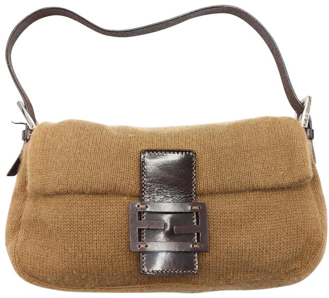 Fendi Baguette Brown Wool Shoulder Bag 