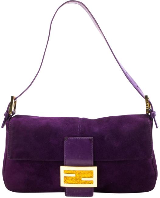 Fendi Baguette Eggplant Purple Suede Leather Shoulder Bag 