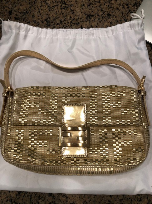 Fendi Baguette Gold Leather Shoulder Bag 