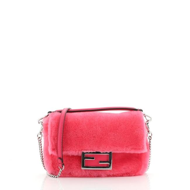 Fendi Baguette Mini Pink Shearling Wool Shoulder Bag 
