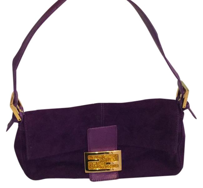 Fendi Baguette Purple Suede Shoulder Bag 
