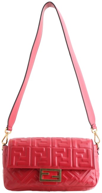 Fendi Baguette Red Leather Shoulder Bag 