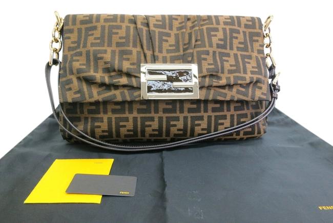 Fendi Baguette Zucca Brown Canvas Leather Shoulder Bag 